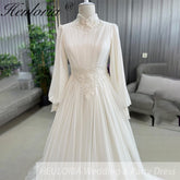 HEULORIA elegant lace beading Muslim ball gown Wedding Dress long sleeve high neck bride dress plus size bride Wedding Gown AL-358
